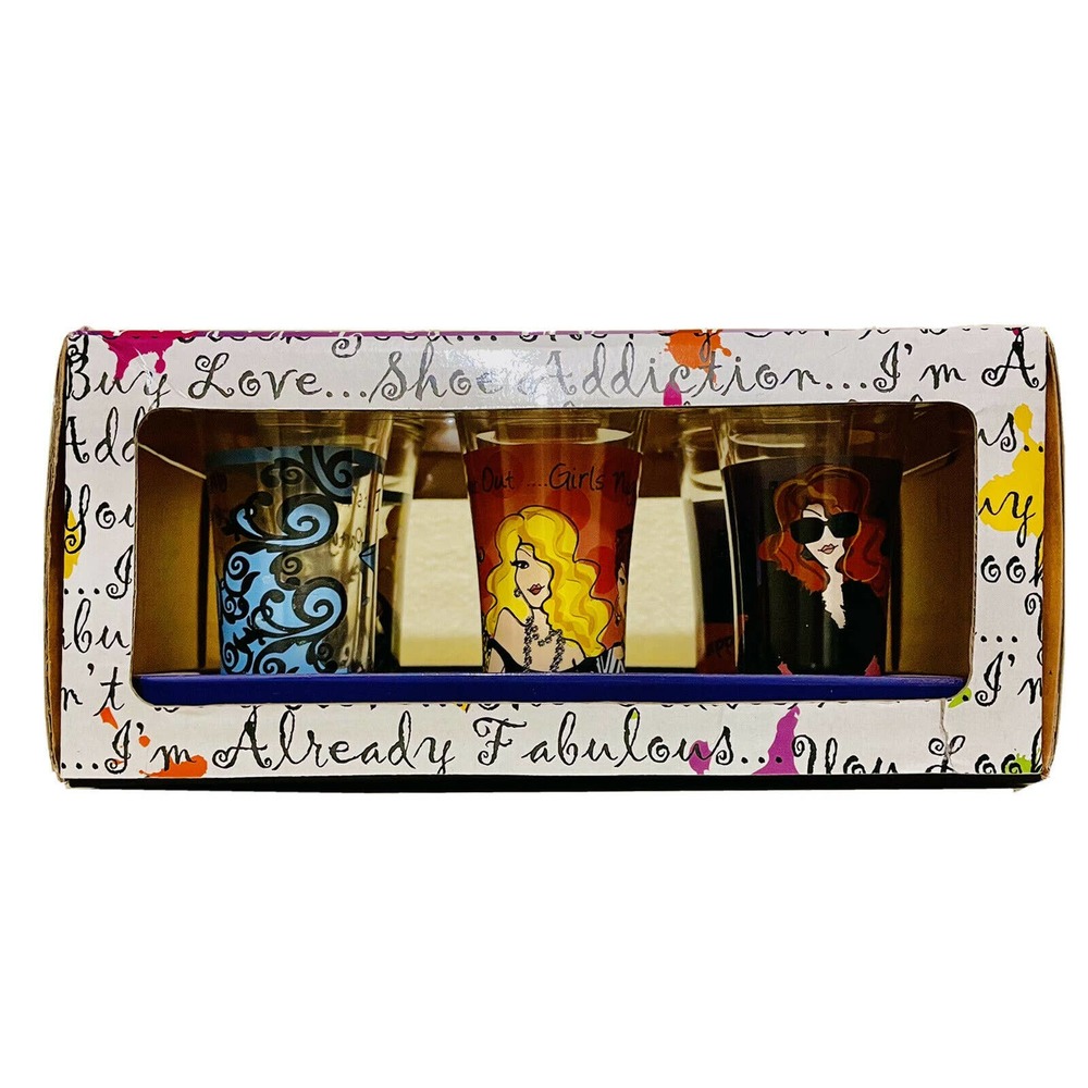 Delish 6 Shot Glasses & Tray Working Girls Design
